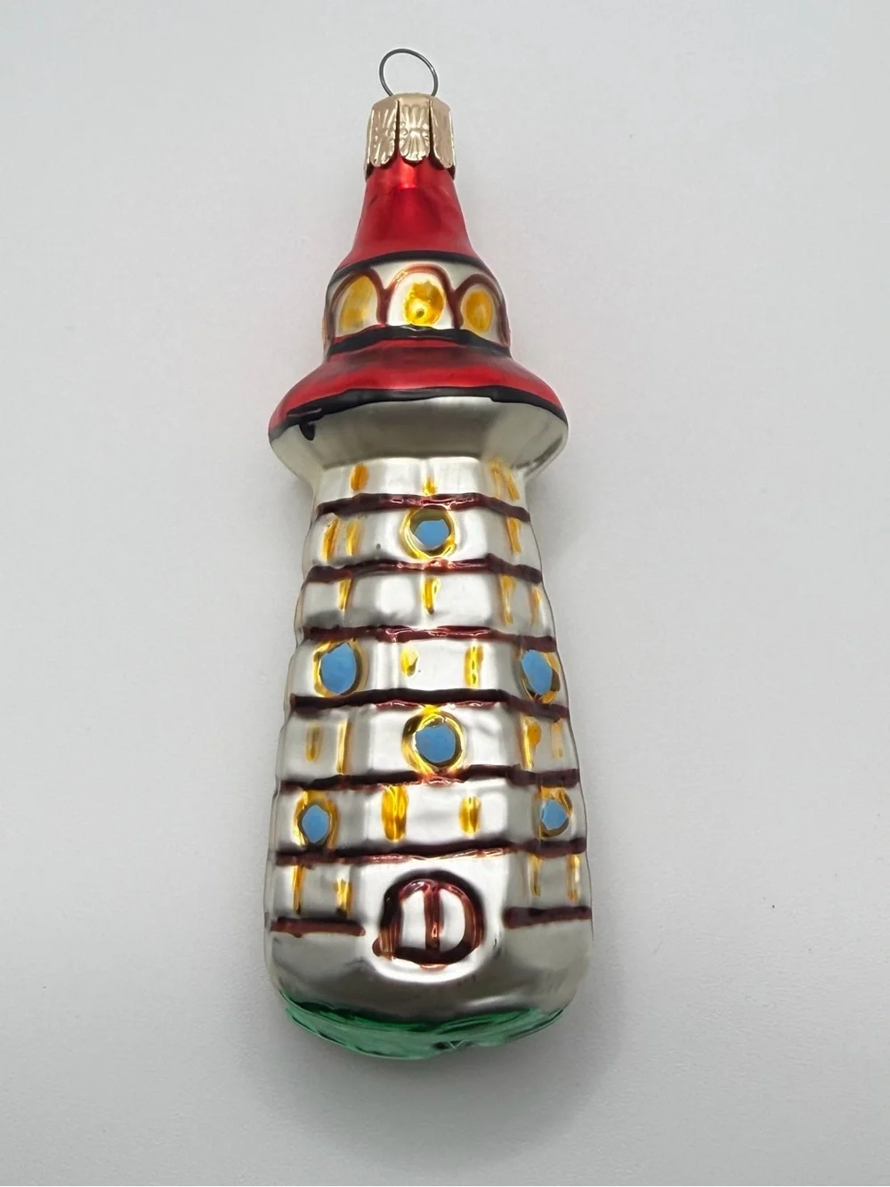 Red and Silver Glass Lighthouse Holiday Ornament